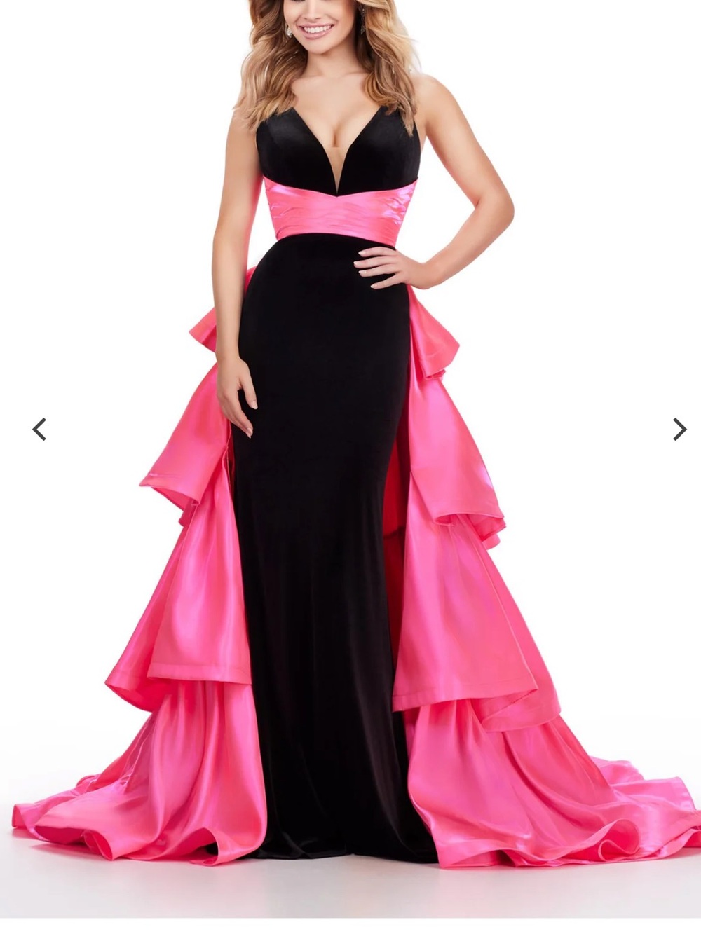 ASHLEYlauren size 2 black & Hot Pink Satin-Trim Prom Gown pageant homecoming